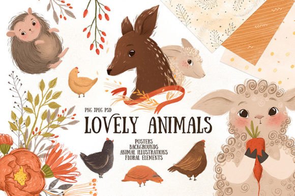 Farm Animals and Floral Design Assets