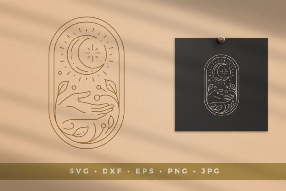 Hand with Crescent in Floral Frame: A Versatile Design for Your Creative Projects