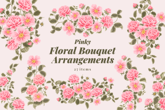Pinky Floral Bouquet Arrangement Set: A Digital Design Asset
